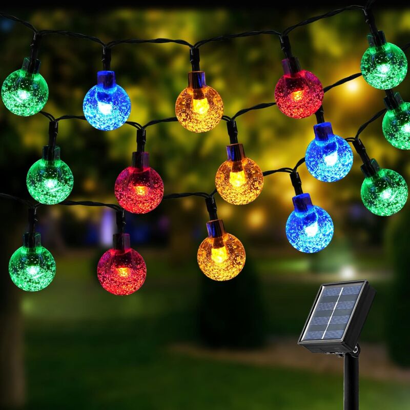 Guirlande Solaire Exterieur,12M 100LED 8 Modes Cristal Boules Guirlande Lumineuse Exterieure Solaire,Guirlande Lumineuse Solaire Étanche,pour Jardin,