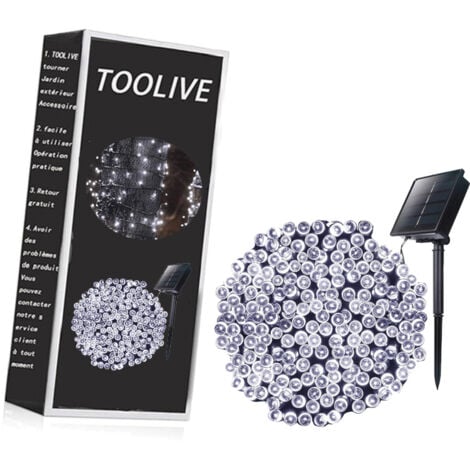 Guirlande Solaire Extérieure, 22M 200 LED Guirlande Lumineuse Noël Solaire Étanche 8 Modes Décoratives pour Jardin Patio Arbres Clôture Maison Fête Mariage (Blanc Froid)