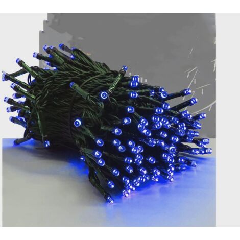 Guirlande solaire extérieure 22m bleue, 200 LED, fil vert étanche, 8 modes, déco jardin Noël