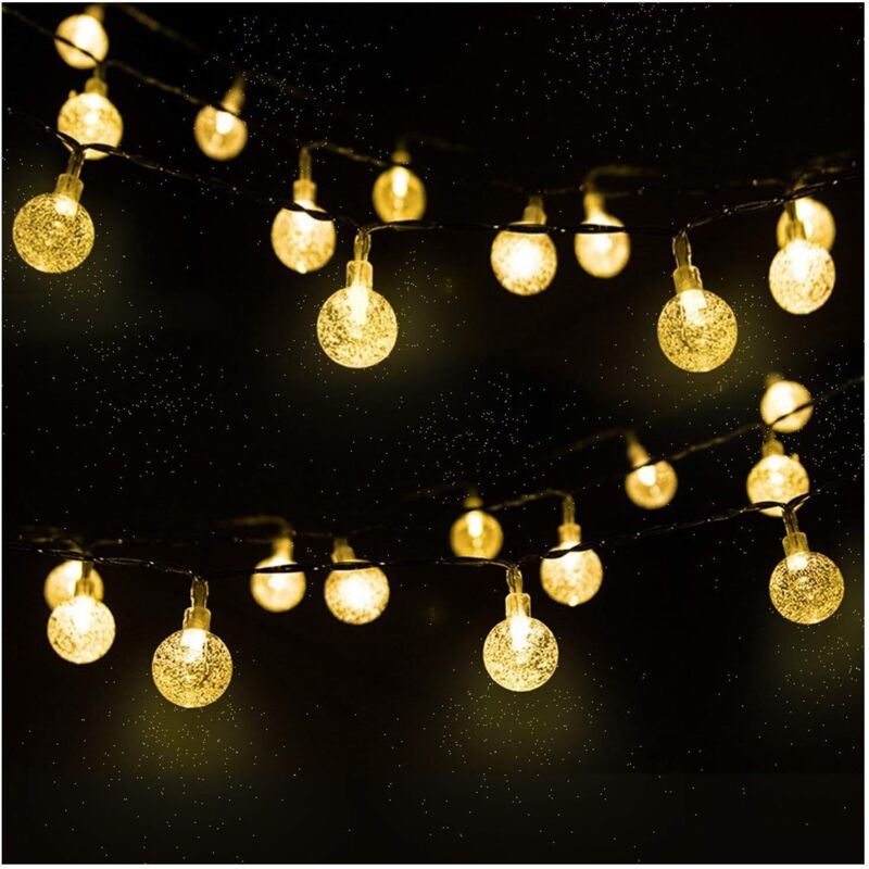 Guirlande Solaire Extérieure, 4.5m 30 led Guirlande Lumineuse Boules Cristal avec 2 Modes d'éclairage Lumière Décoration pour Noël, Arbre, Jardin,