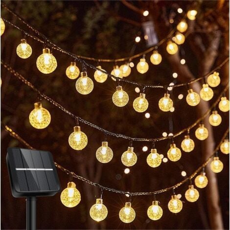 ZQYRLAR Guirlande Solaire Extérieure, 4.5m 30 LED Guirlande Lumineuse Boules Cristal avec 2 Modes d'éclairage Lumière Décoration pour Noël, Arbre, Jardin, Terrasse, Balcon, Blanc Chaud