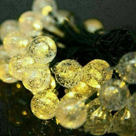 Guirlande Solaire Extérieure, 6.5m 30 LED Guirlande Lumineuse Boules Cristal avec 8 Modes d'éclairage Lumière Décoration pour Noël, Arbre, Jardin, Terrasse, Balcon, terrasse, Noël, mariage, fête  Blan
