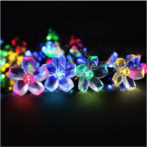 Guirlande Solaire Extérieure, Mr.Twinklelight 6.5m 50 LED Guirlande Lumineuse Fleur avec 2 Modes d'éclairage Lumière Décoration pour Noël, Arbre, Jardin, Terrasse, Balcon, Multicolore