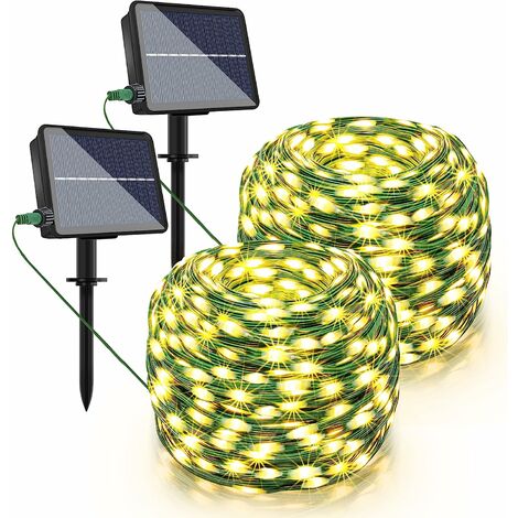 Guirlande solaire Guirlande lumineuse solaire, lot de 2 24 m/240 LED chacune étanche IP67, 8 modes d'éclairage, 3 minuteries, guirlande lumineuse solaire décorative pour rideau, jardin, cour, mariage