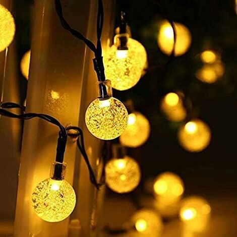Guirlande solaire Jardin,6 m 30 boules de cristal étanche Guirlande lumineuse LED, 8 modes d'extérieur Starry lumières Guirlande lumineuse solaire, éclairage décoratif pour maison, jardin, fête, festi