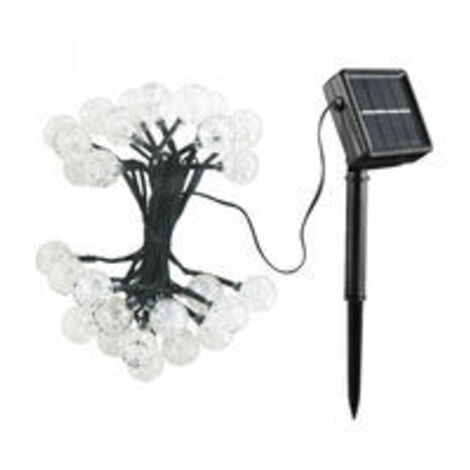 Guirlande solaire LED 30 boules (6,50m)-fil vert foncé, Pôle noire et charge solaire, boule transparente, blanc chaud-noir-Fei Yu