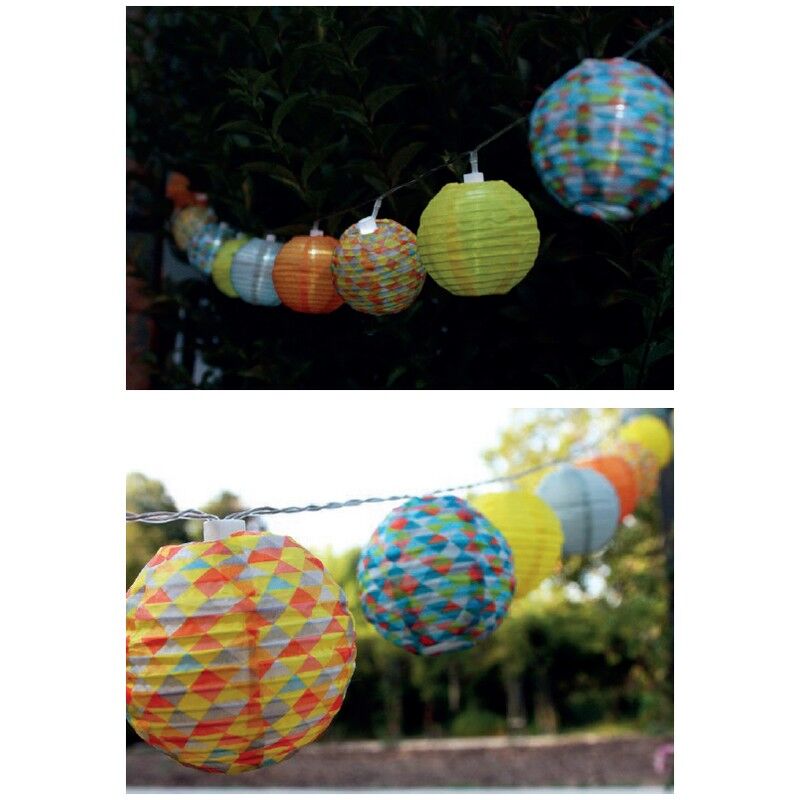 Guirlande solaire Polka 10 lampions tissu couleur