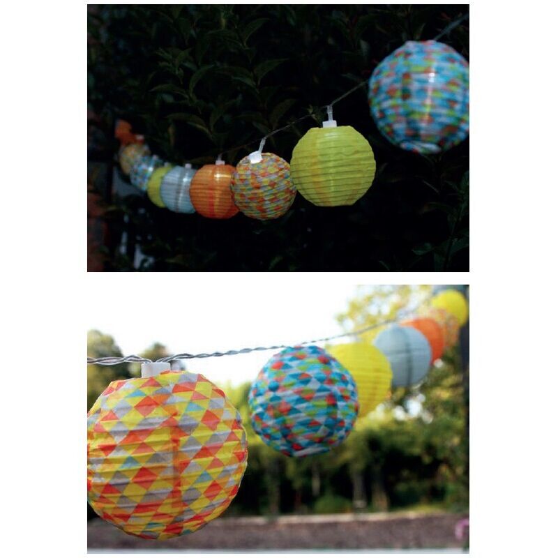 Guirlande solaire Polka 10 lampions tissu couleur