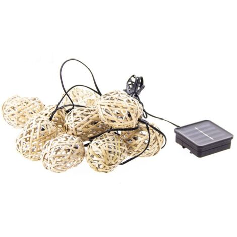 Guirlande Solaire Naturelle 5m IP44 - 10 boules - Rotin