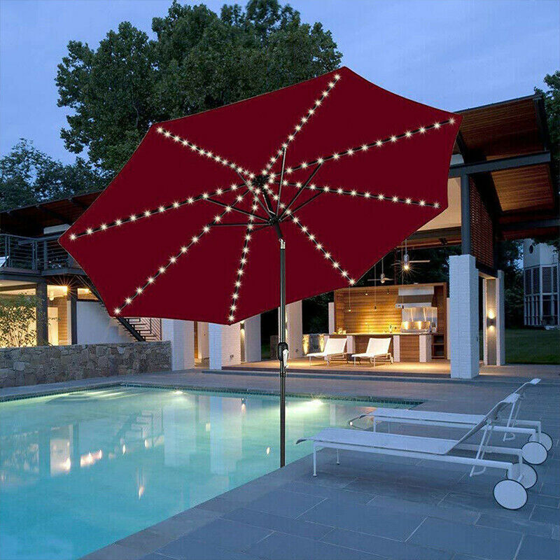 Guirlande Solaire pour Parasol - 104 LED - Avec Télécommande - 8 Modes - IP67 - Étanche - Pour Fête, Noël, Halloween, Camping (Lumière Blanche