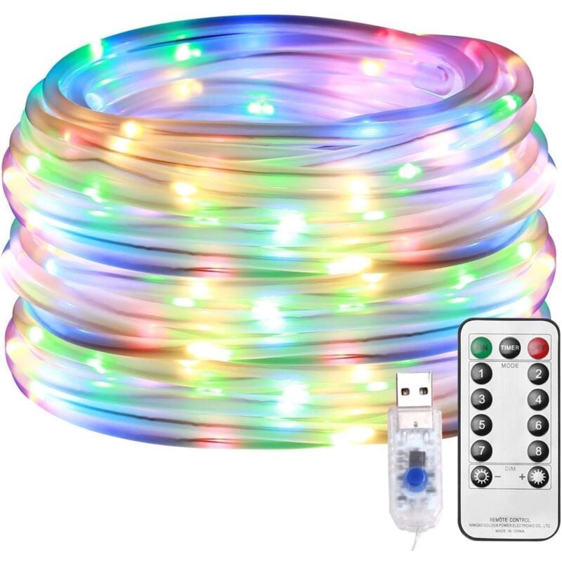 Guirlande Tube Lumineuse led 10m, Tube Lumineux Extérieur usb Étanche IP65, 8 Modes Télécommande, avec Minuterie et Fonction de Mémoire, pour