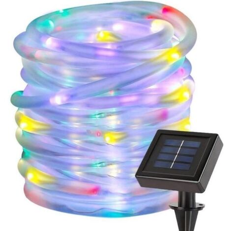 Guirlande Tube lumineux Led Guirlande Lumineuse LED RGB 12M 100 LEDs, IP55, Bleu Vert Rouge avec Panneau Solaire Lampe Ampoule