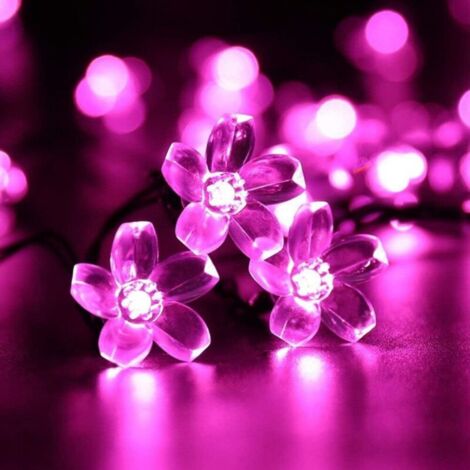 Guirlandes Ampoules Solaires Fleur,Étanche 23ft 50LED Pêche Sakura Fleur Solaire Guirlande Lumineuse pour Jardin Maisons Mariage Fête Noël Décorations(Rose)