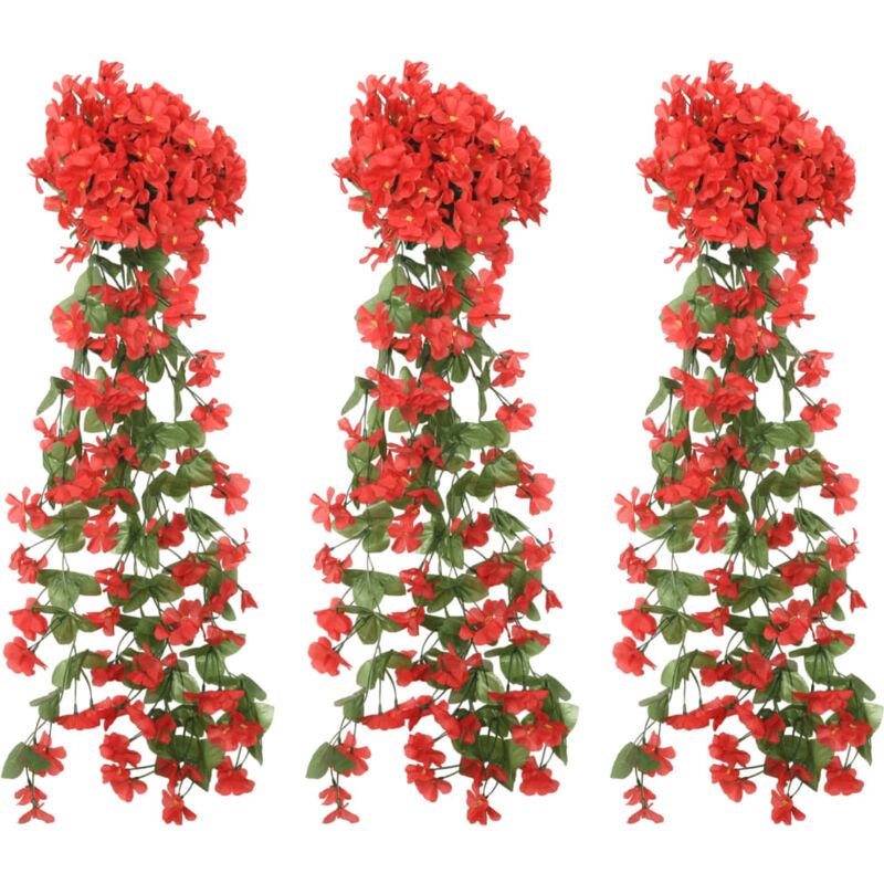 VidaXL Guirlandes de fleurs artificielles 3 pcs rouge 85 cm