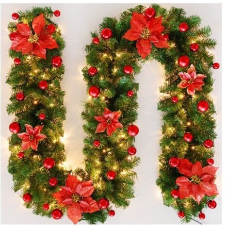 Guirlandes de Noël avec lumières, décorations de Noël, guirlande de Noël artificielle pour les vacances 9FT/2.7m (Couleur : Rouge)