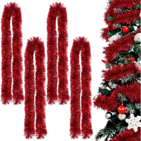 Guirlandes de Noël (lot de 4), guirlandes rouges éclatantes pour décorer votre sapin de Noël, pour l'intérieur et l'extérieur pendant les fêtes.