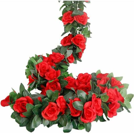 Guirlandes de roses artificielles, 4 pièces (28,8 pieds) de fausses guirlandes de fleurs en soie avec des plantes de verdure, des guirlandes de vignes de fleurs à suspendre pour la maison, le bureau,