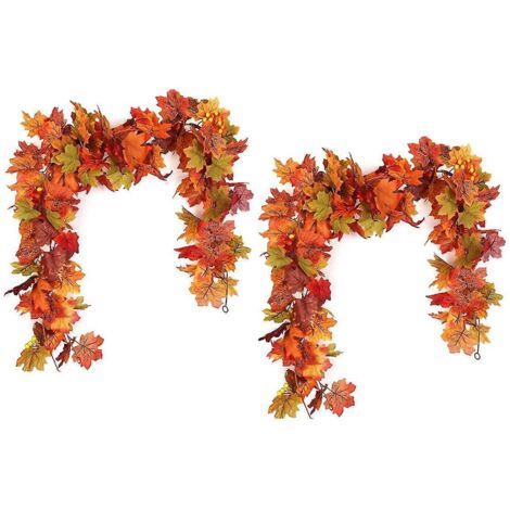 Guirlandes de Thanksgiving (2 pièces) - Guirlande artificielle d'automne en feuilles d'érable