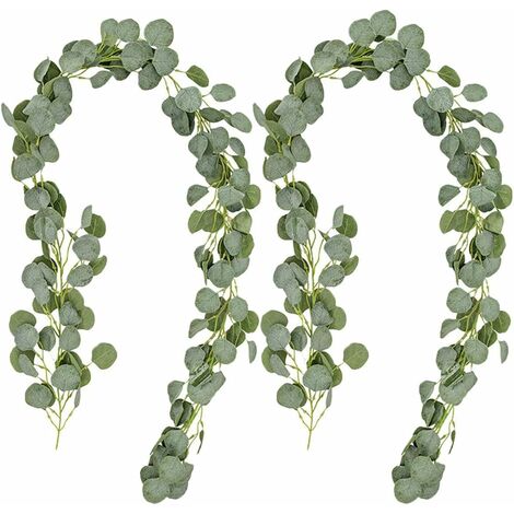 Guirlandes D'eucalyptus Artificielle Lot de 2 Versailles Verdure Guirlande Faux Soie Eucalyptus Vignes De Mariage Fond Mur Décoration Florale