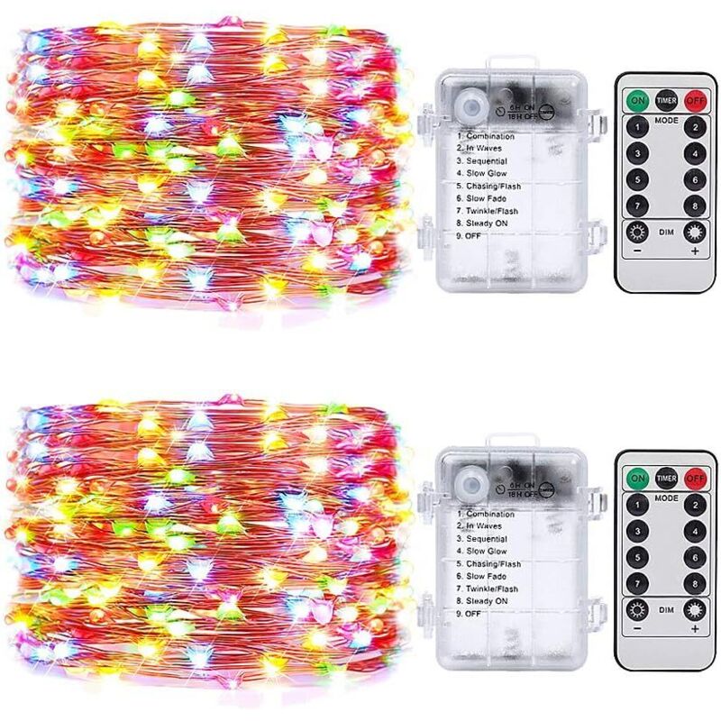 Guirlandes Féeriques à 50 LED Multicolores, 5 M, Fonctionnent avec Batterie et Télécommande de Réglage de La Minuterie, Intérieur ou Extérieur, Lot