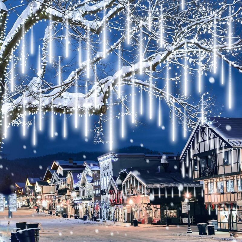 Guirlandes Lumineuses, 30cm 8Tube Météore Pluie Guirlande Lumineuse Extérieur IP44 Decoration Noel Arbre Lumineux Extérieur Douche Pluie Feux pour