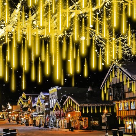 Guirlandes Lumineuses, 30cm 8Tube Météore Pluie Guirlande Lumineuse Extérieur IP44 Decoration Noel Arbre Lumineux Extérieur Douche Pluie Feux pour Maison Arbre Jardin Noël Parti, Blanc chaud-Fei Yu