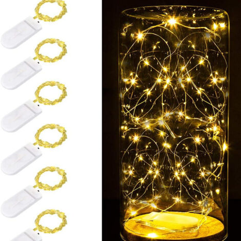 Guirlandes Lumineuses a pile,20 LEDs 2 Mètres Fil d'argent et à Piles idéal pour les fêtes de Noël, le mariage, la fête, et le décor de votre chambre et jardin (Blanc chaud, Lot de 6) [Classe énergéti
