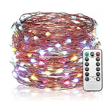 Jardin Mariage 1 Paquet 3*AA Alimenté par Pile Fil de Cuivre Télécommande Minuterie Etanche Led Lumières de Luciole pour Chambre NoëL Guirlandes Lumineuses à Piles Décoration 5M Blanc Chaud 