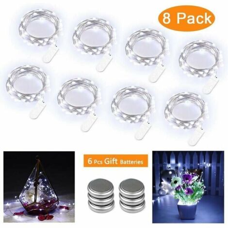 Guirlandes Lumineuses à Piles (Lot de 8) 3M 30 LED Guirlande Fil en Cuivre Imperméable, Lumière Décoration pour Noël Mariage Anniversaire - Blanc Froid