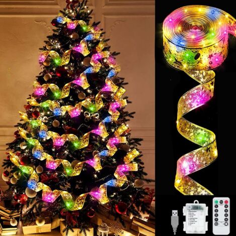 Guirlandes Lumineuses À Ruban Brillant,10m Guirlandes Lumineuses 100 Leds Lumière,Ruban Sapin Noël Led,Guirlande Decorative De Noël Nouvel An Mariage,Arc En Dentelle Diy À Piles Décor De Noël