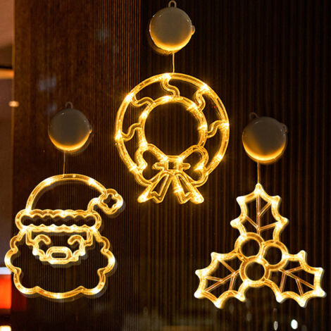 Guirlandes lumineuses décoratives LED sur le thème de Noël, guirlandes lumineuses à ventouses représentant le Père Noël vert, guirlandes pour fenêtres, guirlandes suspendues
