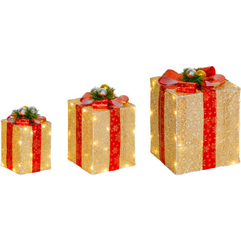 Guirlandes lumineuses et décorations de Noël dans un coffret cadeau, 58 lumières réparties dans 3 coffrets cadeaux LED dorés
