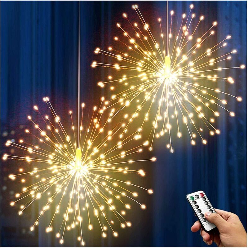 Guirlandes Lumineuses Feu D'Artifice De Noël, Guirlandes Suspendues Avec Télécommande, 200 Lumières LED, 8 Modes, Guirlande Étoilées Étanches Pour