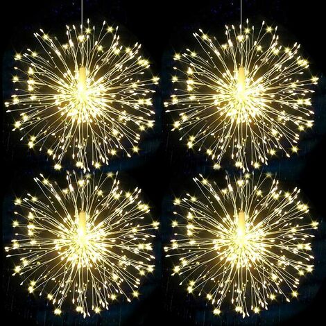 Guirlandes Lumineuses Feux d'artifice LED Starburst Guirlandes à Piles Noël Guirlandes Sapin lumineuses 8 Modes d'Eclairage avec Télécommande Sans Fil Décor Maison Jardin (Lumière chaude 4pcs)