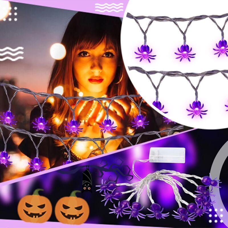 Guirlandes Lumineuses Halloween, 10 LEDs Violet Araignée Lumière Alimenté par Batterie, 3D en Plastique Araignée de Fées Lumières pour Noël Festival