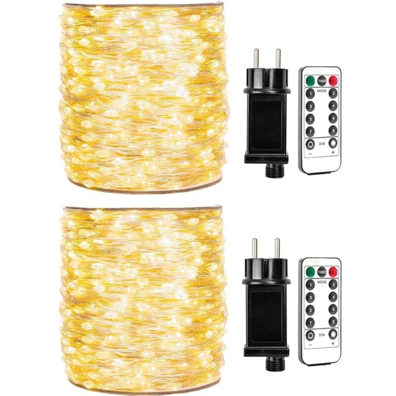 Guirlandes Lumineuses LED 30m (2 x 30m), 400 LEDs Blanc Chaud, Fil de Cuivre Argenté, Étanches avec Télécommande – Décoration Extérieure/Intérieure