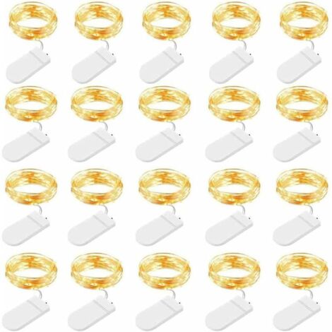 Guirlandes lumineuses LED batterie, 20 pièces 1M 10 LEDs guirlandes lumineuses en fil de cuivre pour chambres, intérieur, extérieur, Noël, fête, jardin, mariage, bricolage, blanc chaud