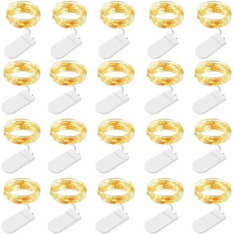 Guirlandes lumineuses LED batterie, 20 pièces 1M 10 LEDs guirlandes lumineuses en fil de cuivre pour chambres, intérieur, extérieur, Noël, fête, jardin, mariage, bricolage, blanc chaud