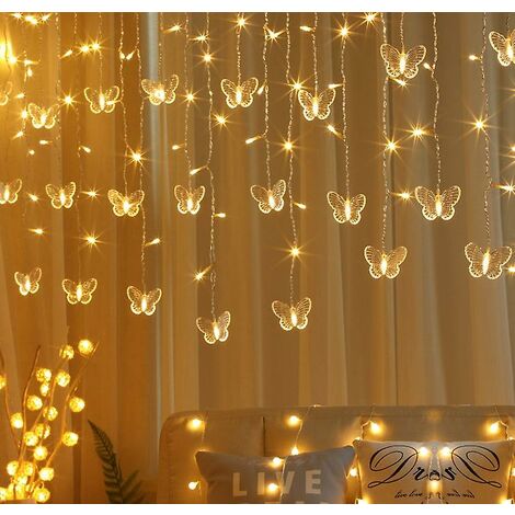 Guirlandes lumineuses papillon, 8 modes, 48 guirlandes lumineuses clignotantes à LED, guirlandes lumineuses de fenêtre alimentées par USB, avec télécommande, compatibles avec la pièce, la fête, le mariage,