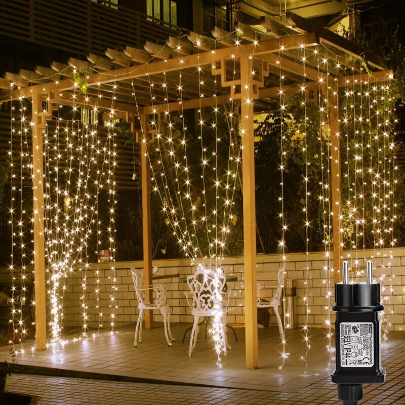 Rideau Lumineux Guirlande Rideau Lumineux LED Lumière Blanc Chaud, 8 Modes d¡¯Eclairage pour Decoration Mariage, Balcon, Terrasse, Chambre,