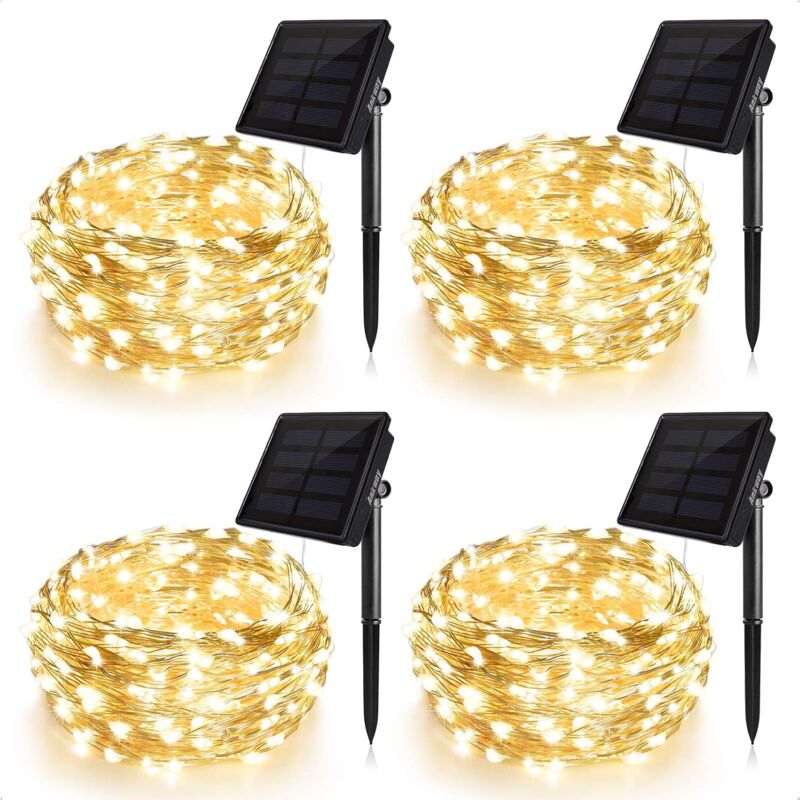 Guirlandes Lumineuses Solaire 100LED Lot de 4, 12M Guirlande Lumineuse Noel 8 Modes Décoration Lumineuse Solaire pour Extérieur Jardin Mariage et