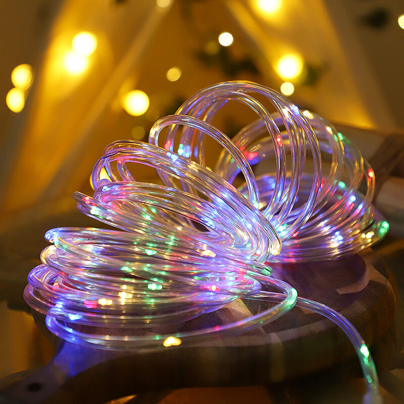 Guirlandes lumineuses solaires à l'extérieur,tube de lumière solaire 12M 100 LED,Chaîne lumineuse solaire étanche marche / arrêt automatique à