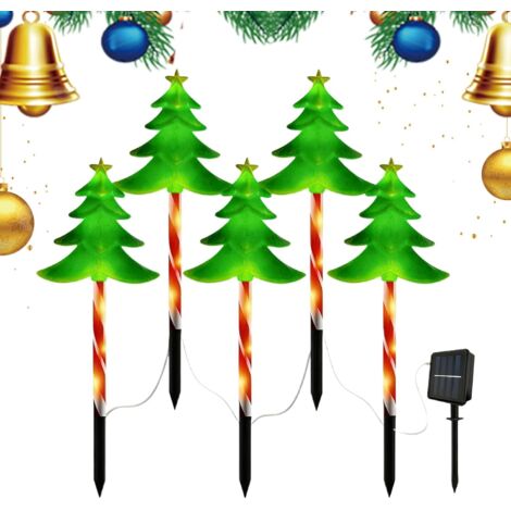 Guirlandes Lumineuses Solaires pour Noël - 5 Pièces Piquets d'arbre LED