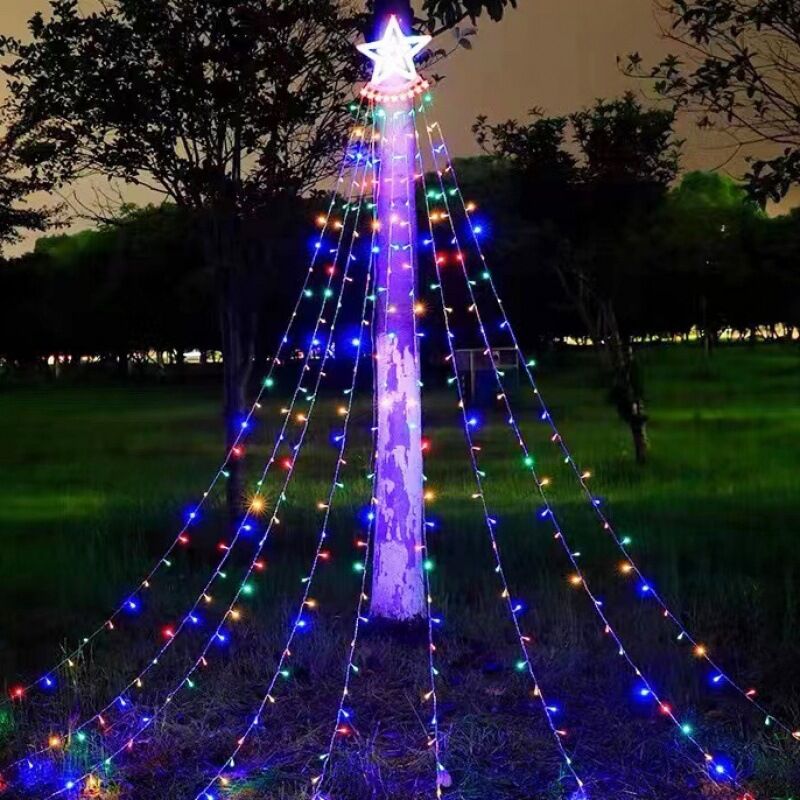 Guirlandes lumineusesLumières d'étoiles à cinq branches à énergie solaire led 9 lumières de météore de cascade de fuite Jardin extérieur Décoration