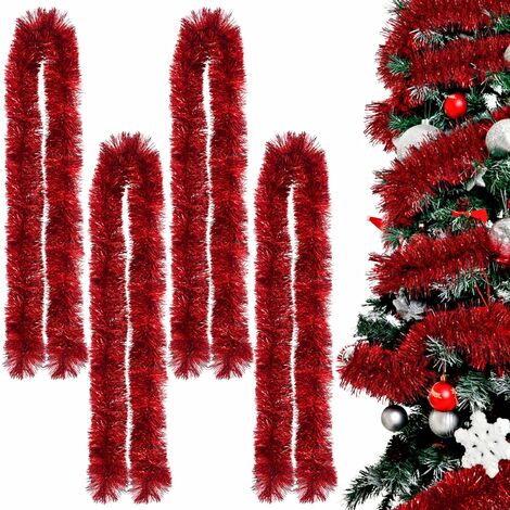 Guirlandes Sapin De Noel (Lot de 4), Brillant Guirlandes Rouges Décoration pour Arbres de Noël Vacances de Noël Décorations Intérieures et Extérieures
