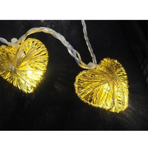 Guirnalda 10 corazones led oro