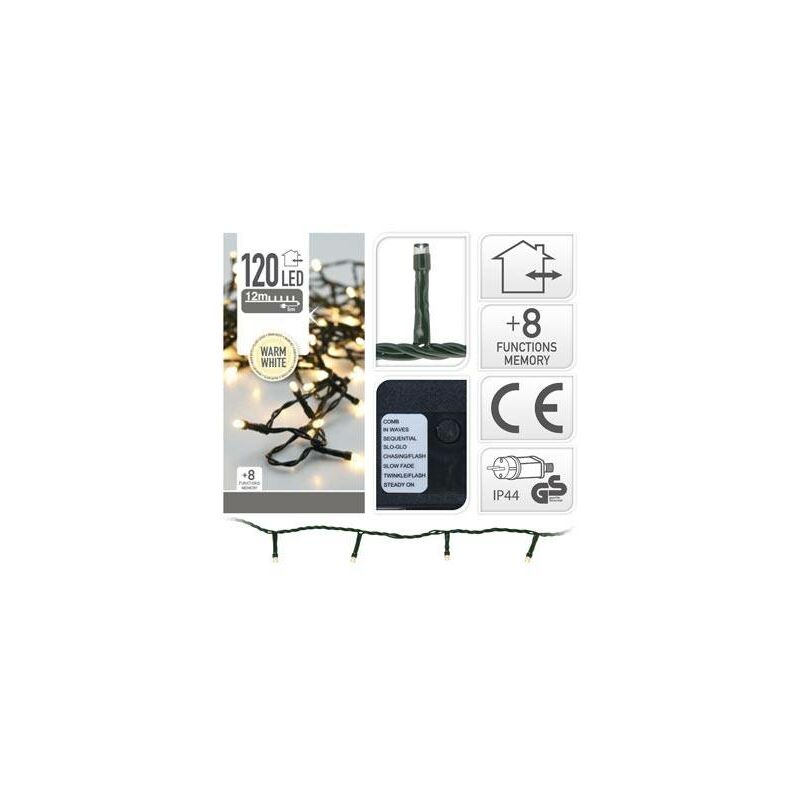 

Guirnalda Led Exterior Cable Verde 8 Funciones Blanco Calido-120L /11,9M