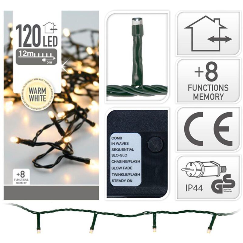 Wurko - progarden guirnalda 120 led 12 metros 8 funciones , Guirnalda 120 led 12 metros 8 funcionesGuirnalda 120 ledColor blanco
