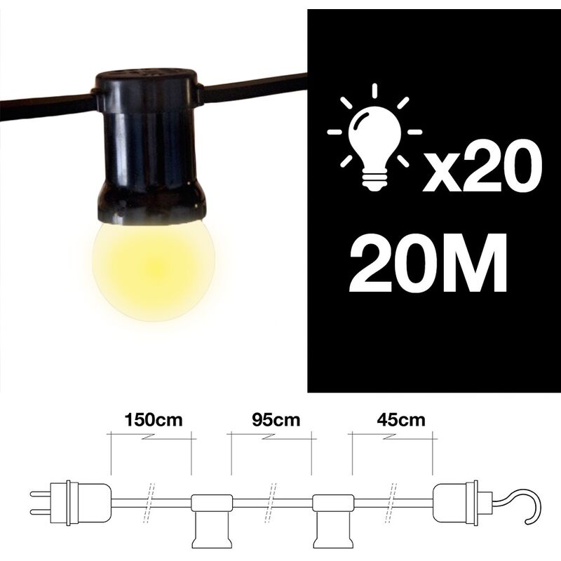 

Guirnalda de 20 metros E27 y 20 portalámparas