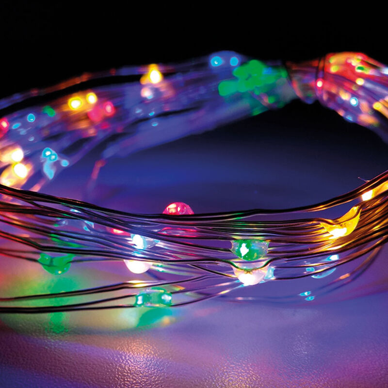

Guirnalda a pilas fija 40 leds cable alambre plateado luz multicolor 2,05m - EDM